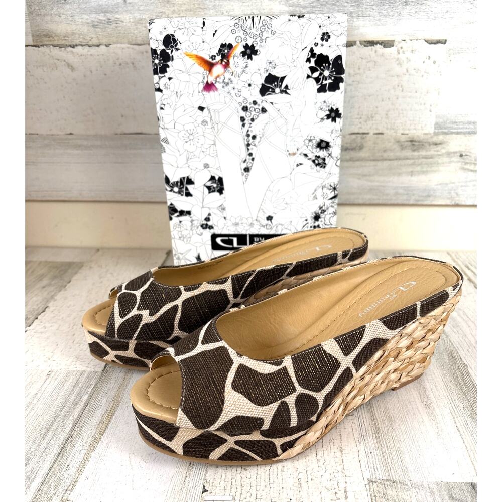 Chinese Laundry Womens 10 Giraffe Print Espadrille Wedge Peep Toe Sandals NWT